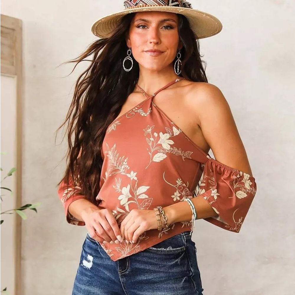 Willow and Root Cold Shoulder Top